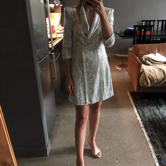 Silver Sequin Blazer Dress - Picture 2 of 8